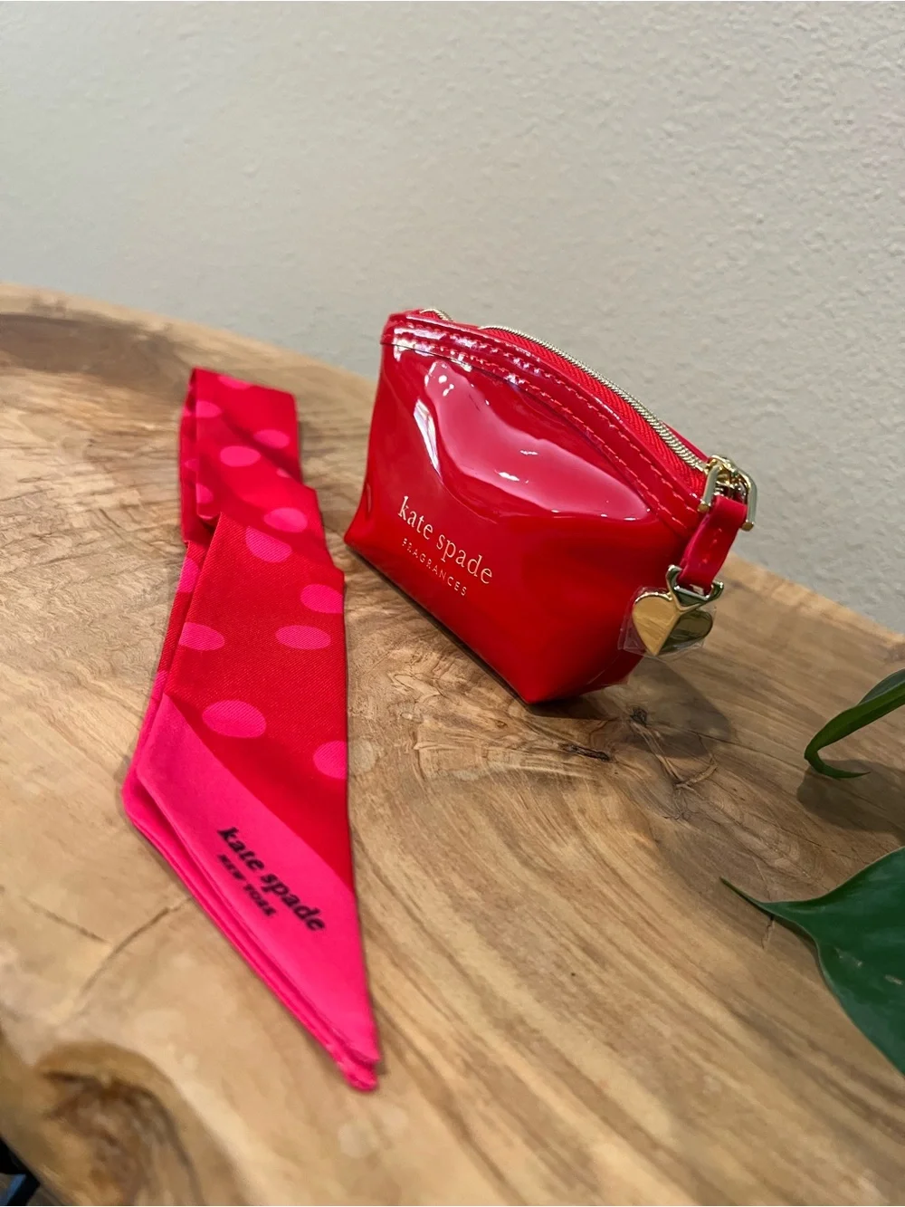 Kate Spade Red Patent Coin Purse with Polka Dot Scarf